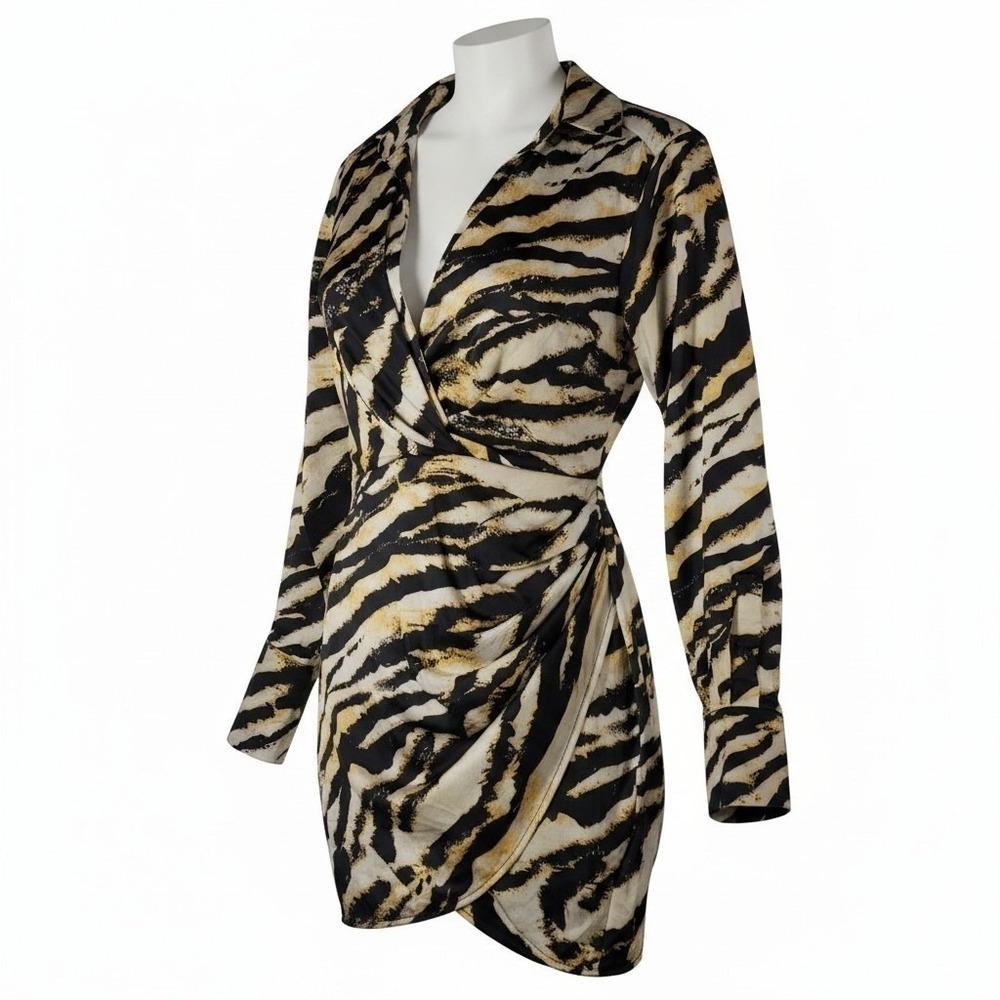 Lilly's Kloset Mini Dress Womens Medium Black Gold Tiger Animal Print Draped